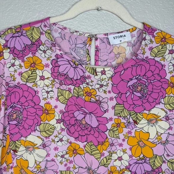 Storia Anthropologie Floral Oversized Flowy Mini Summer Dress Size Medium - Picture 2 of 7
